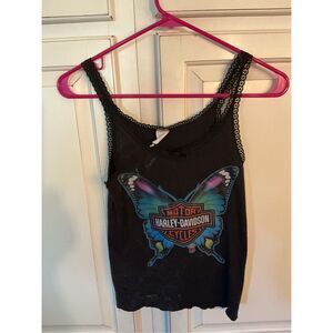 Vintage Harley Davidson Black Butterfly Tank Sz L Lace